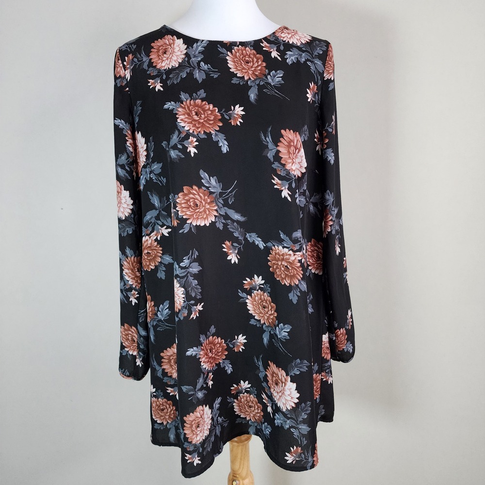 Forever 21 Floral Long Sleeve Dress Womens Medium‎ Mini Boho Whimsigoth Romantic